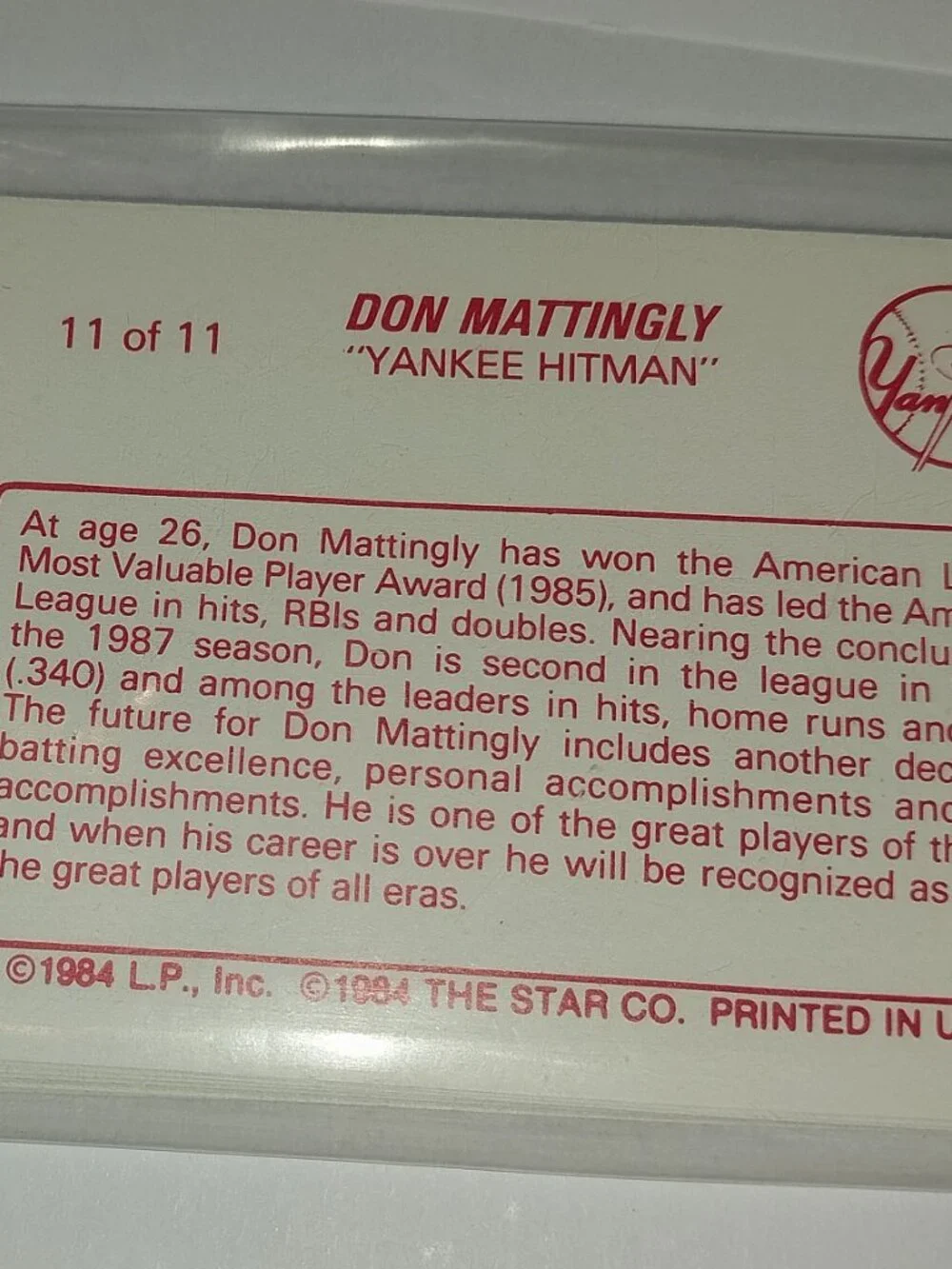 1988 Star Co Don Mattingly Yankee Hitman Factory Sealed 11 Card Set